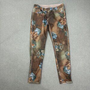 Tempo Paris Pants Reversable Womens L Floral Jean Khaki Fairycore Blooms Birds